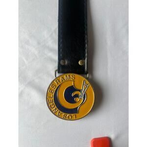 NFL 1971 Rams‎ Belt Leather Strap Rivets Blue Yellow Brass 34 Inches